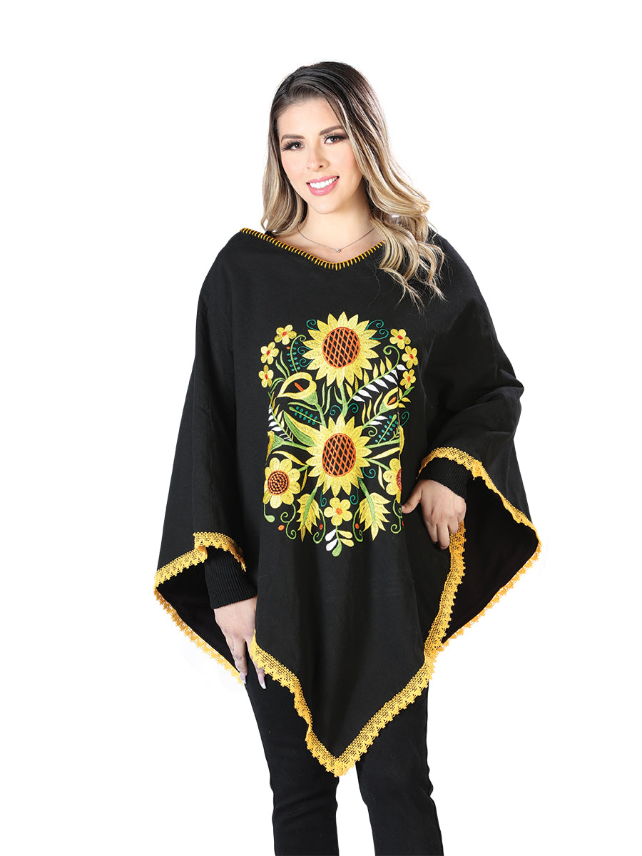 Artisanal Embroidered Poncho 50% Cotton, 50% Polyester Black 603827
