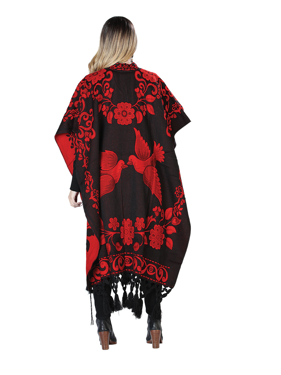 Artisanal Mexican Poncho 92% Acrylic, 8% Polyester Black/Red 603831