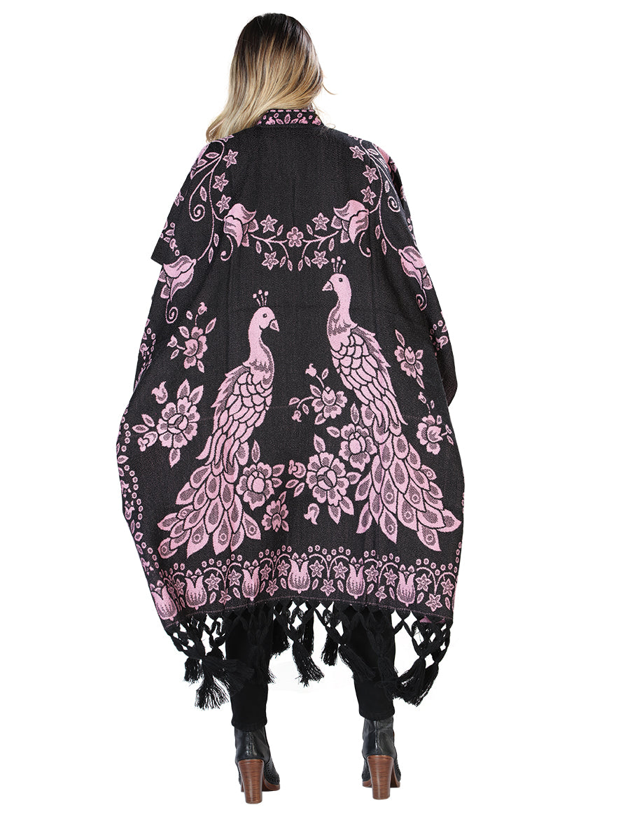 Artisanal Mexican Poncho 92% Acrylic, 8% Polyester Black/Pink 603832