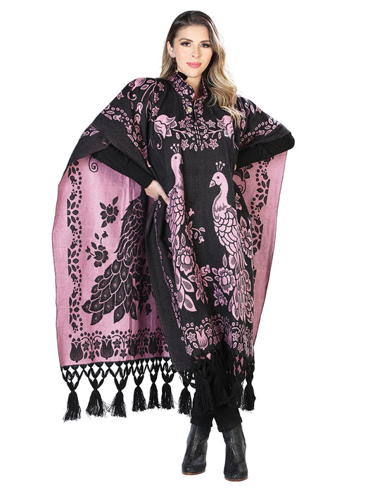 Artisanal Mexican Poncho 92% Acrylic, 8% Polyester Black/Pink 603832