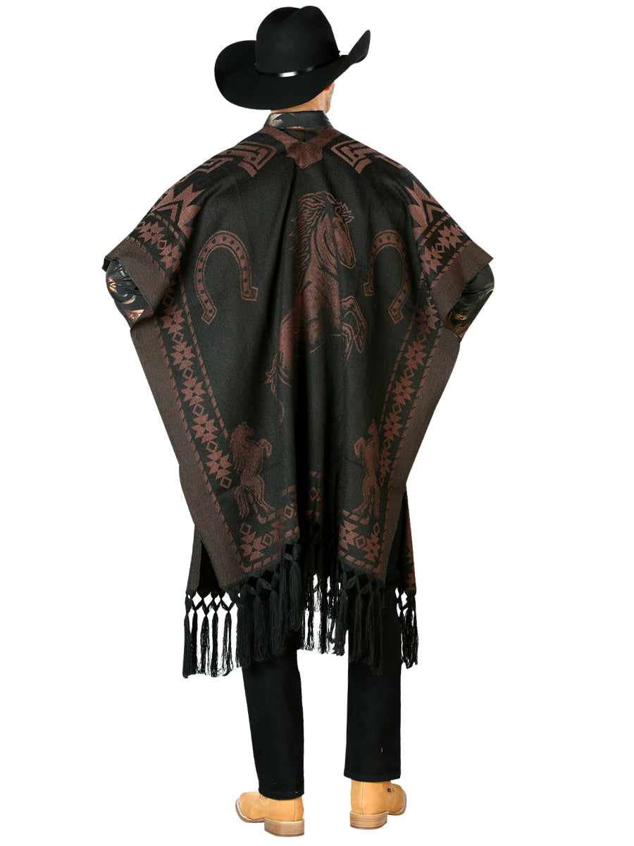 Artisanal Mexican Poncho 92% Acrylic, 8% Polyester Black/Brown 603834