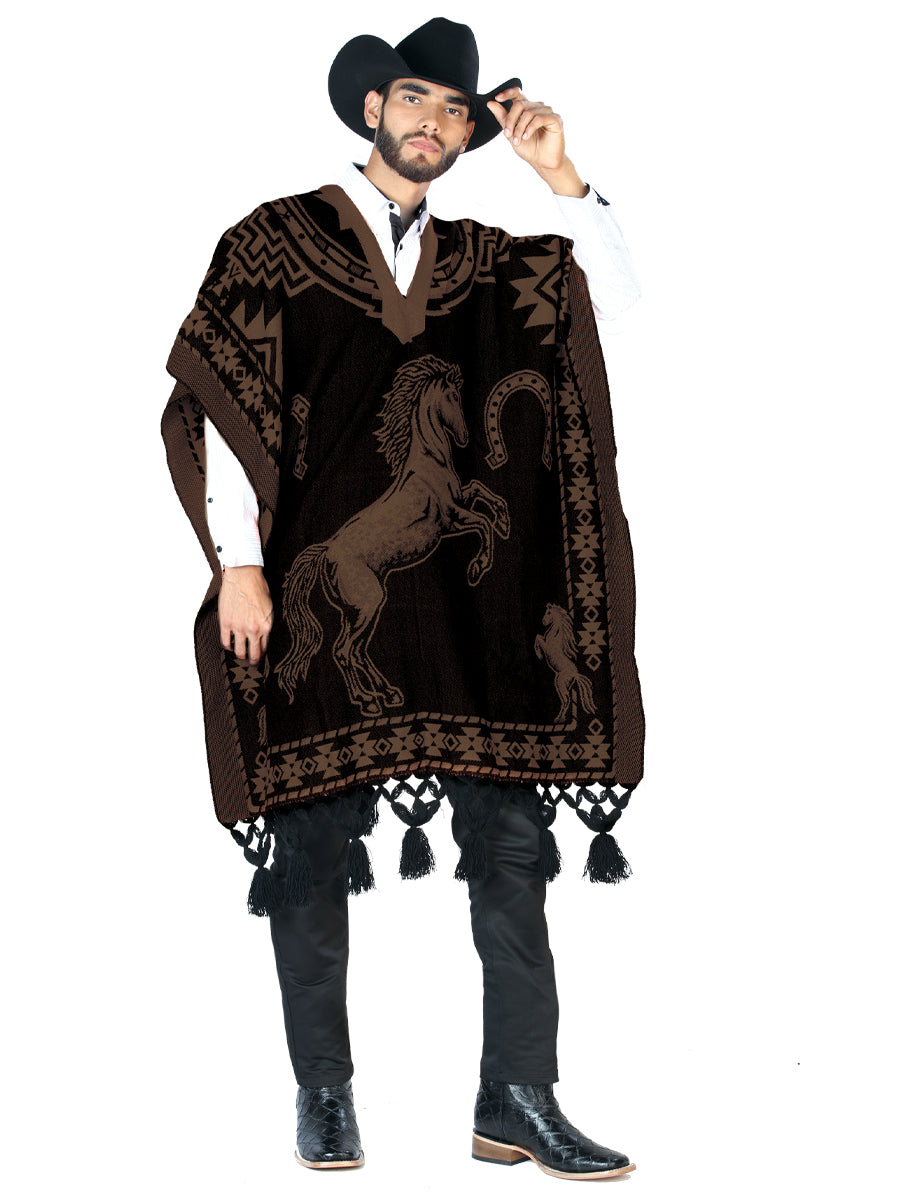 Artisanal Mexican Poncho 92% Acrylic, 8% Polyester Black/Brown 603834
