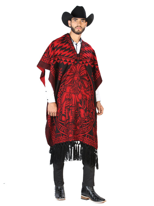 Artisanal Mexican Poncho 92% Acrylic, 8% Polyester Black/Red 603836