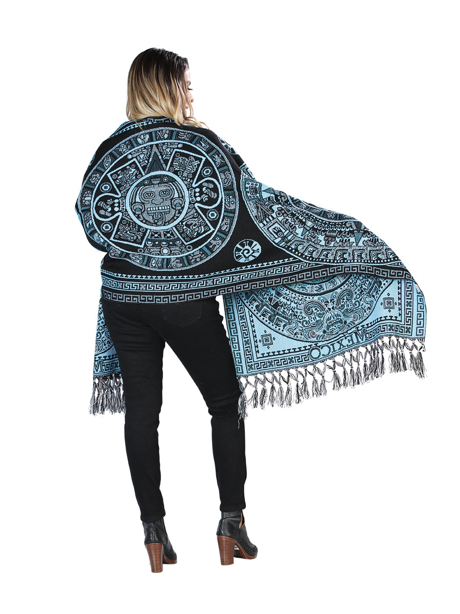 Mexican Artisan Shawl 100% Acrylic Blue 603887