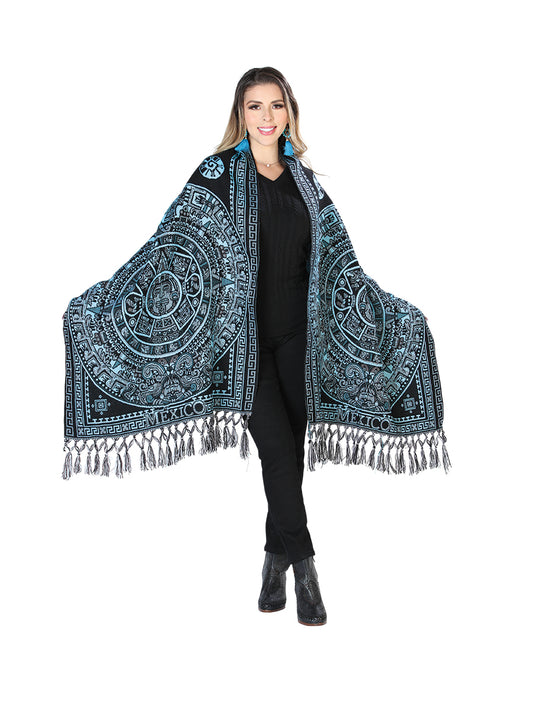 Mexican Artisan Shawl 100% Acrylic Blue 603887