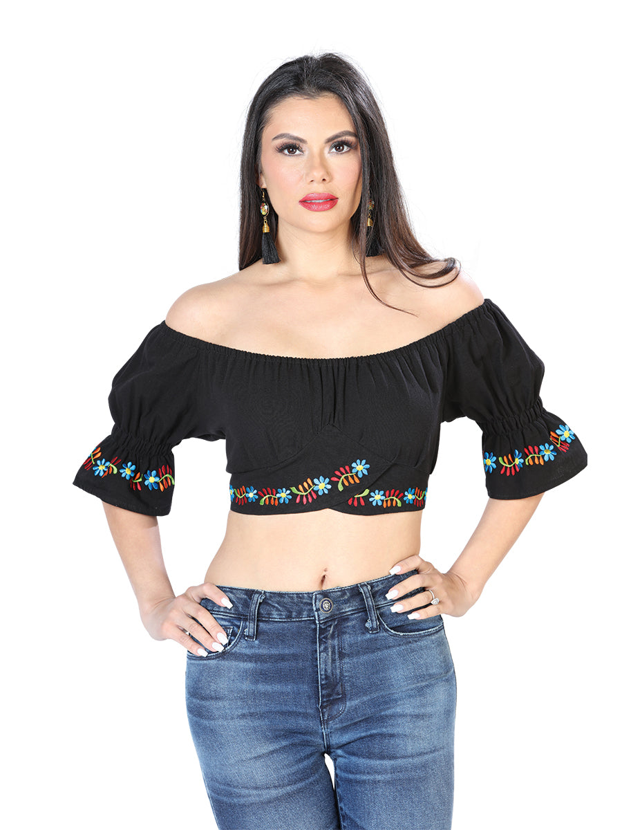 Artisanal Embroidered Blouse 100% Cotton Black 603903