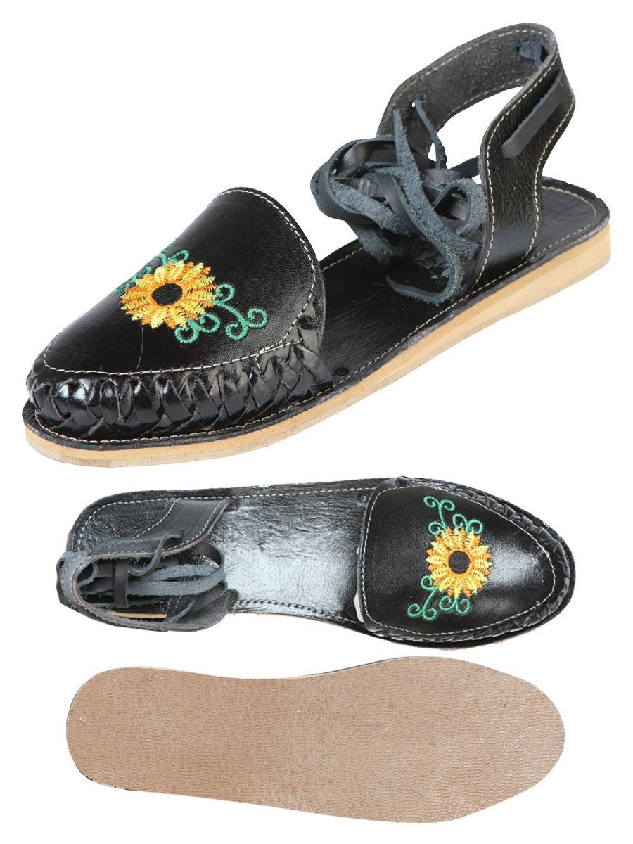 Mexican Artisan Leather Sandals, Black, 603919