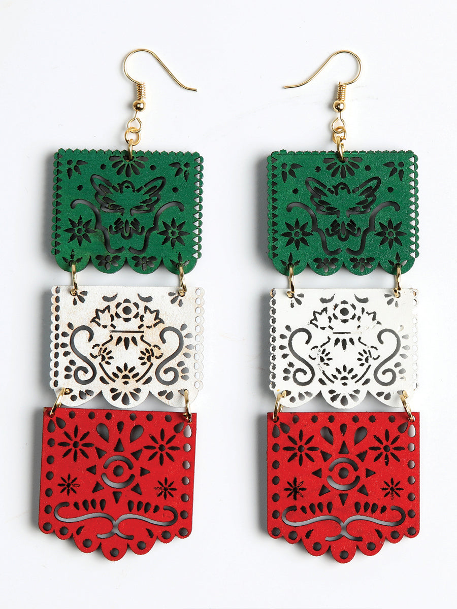 Artisanal Handmade Wood Earrings, Tricolor, 603945