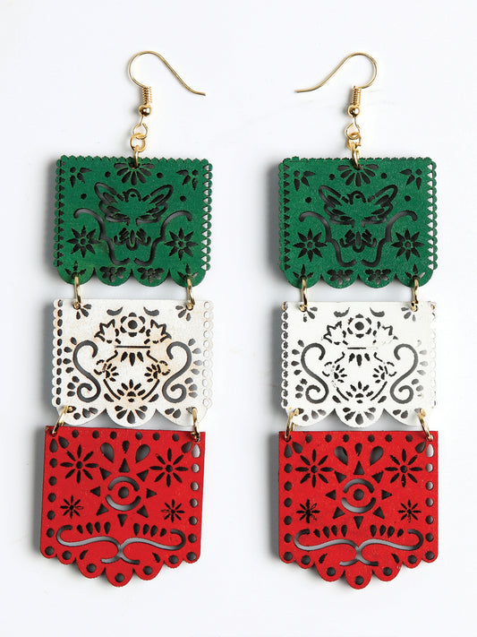 Artisanal Handmade Wood Earrings, Tricolor, 603945