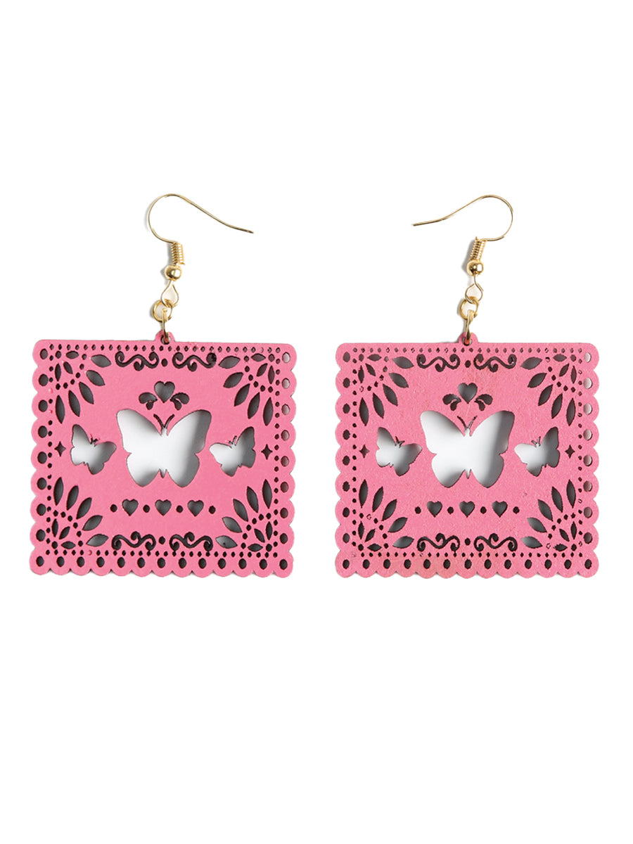 Artisanal Handmade Wooden Earrings, Pink, 603946