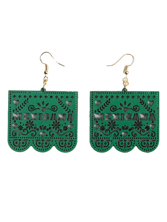 Artisanal Handmade Earrings, Wood, Green, 603947