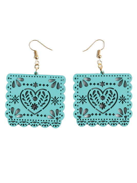 Artisanal Handmade Earrings, Wood, Emerald, 603948