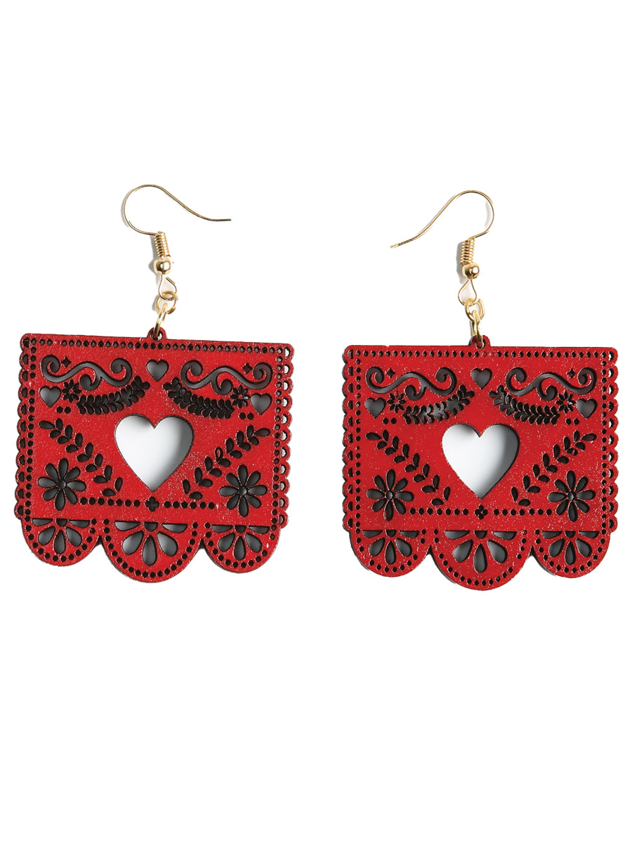 Artisanal Handmade Wooden Earrings, Red, 603950
