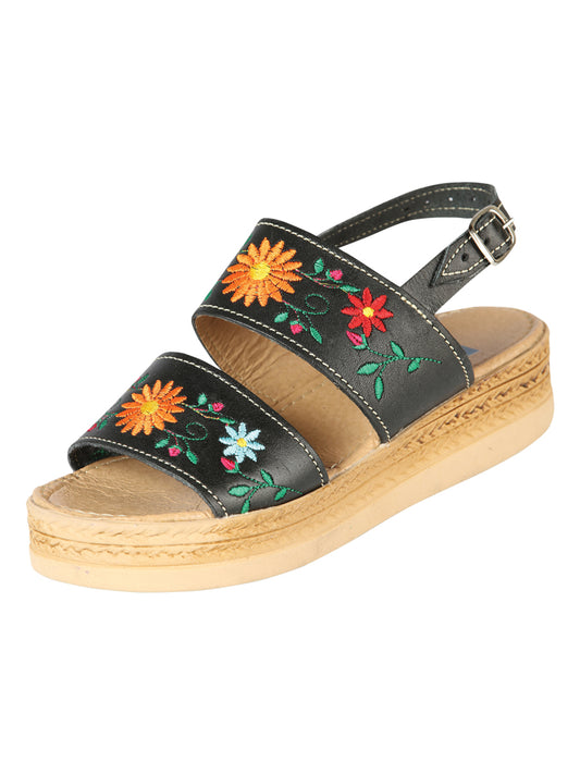 Mexica Artisan Leather Sandals, Black, 603953
