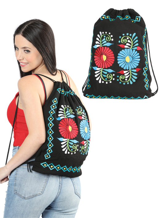 Artisanal Embroidered Backpack 100% Cotton Black 603994