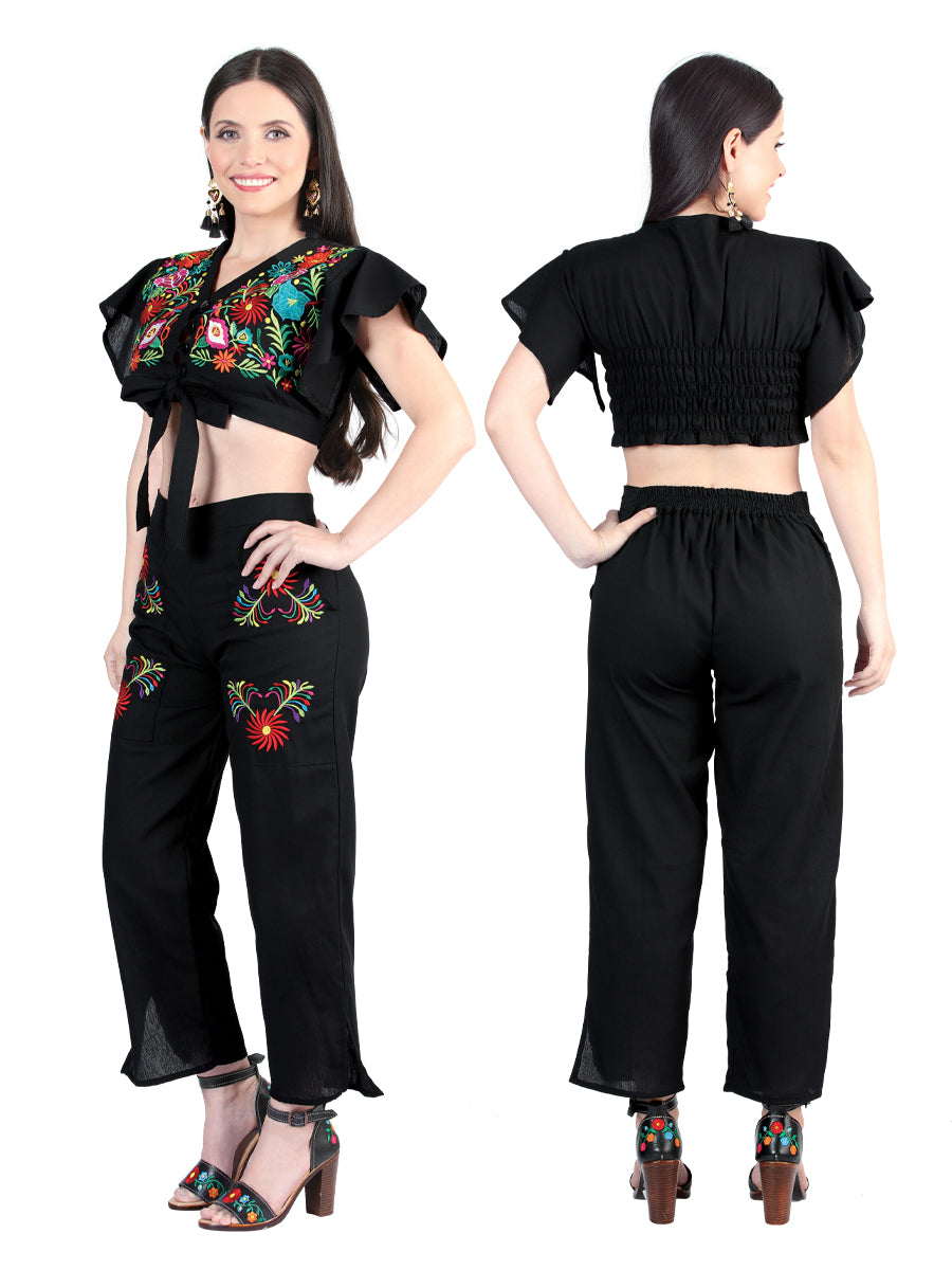 Artisanal Embroidered Set 100% Cotton Black 603996