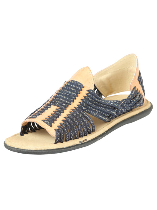 Mexican Artisan Sandals, Leather, Tan/Blue 604015